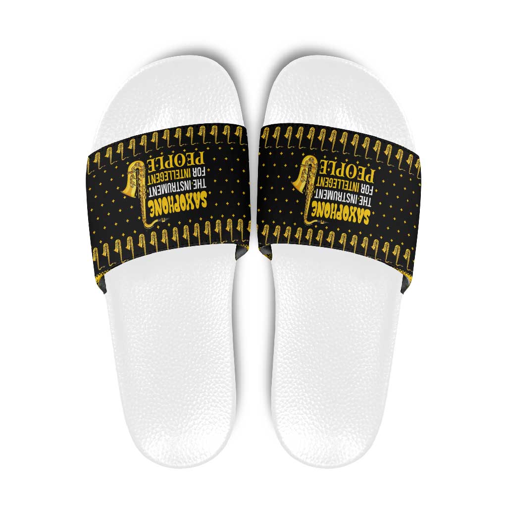 Saxophone The Instrument For Intellegent People Christmas Slide Sandals Xmas Holiday Patterns - Wonder Print Shop