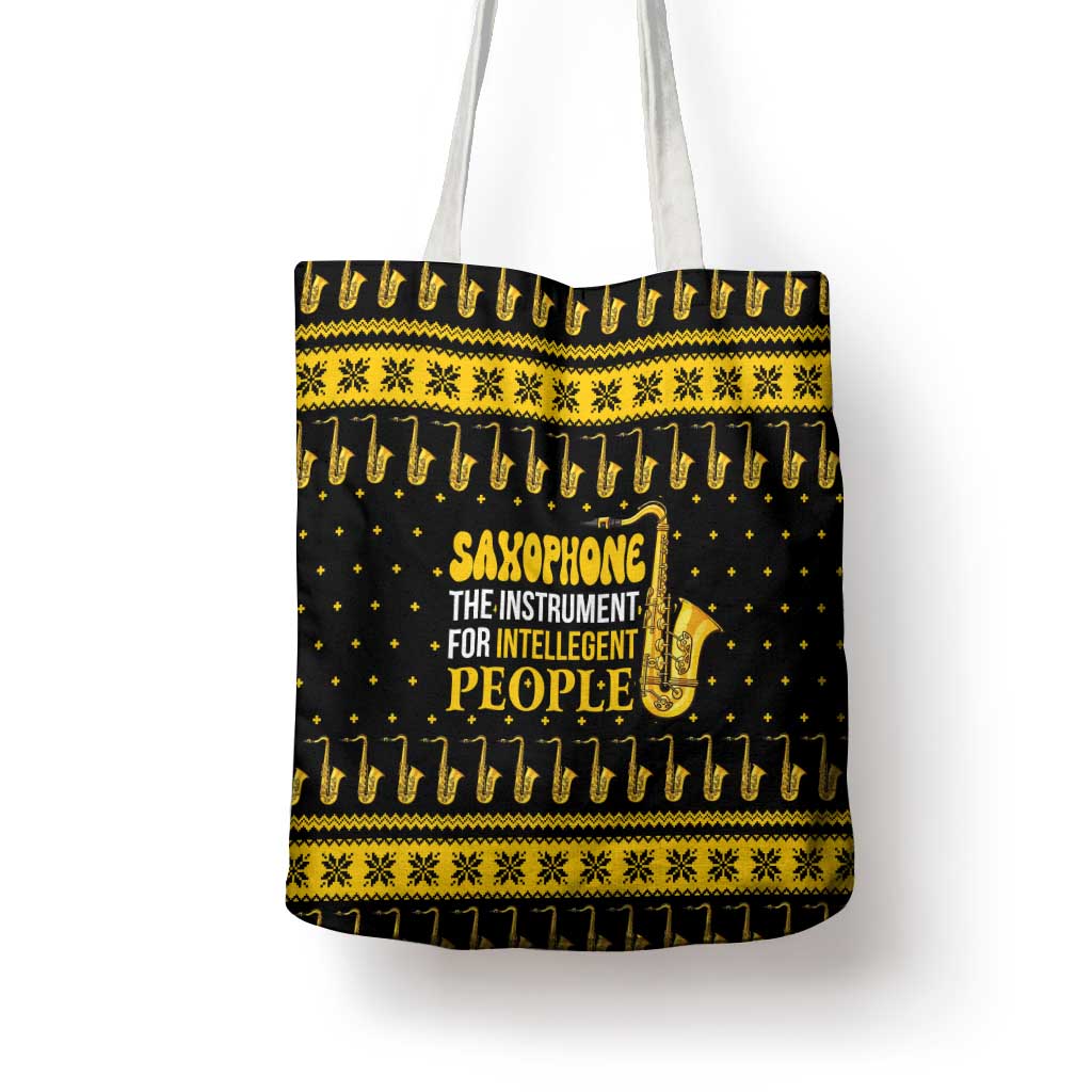Saxophone The Instrument For Intellegent People Christmas Tote Bag Xmas Holiday Patterns - Wonder Print Shop