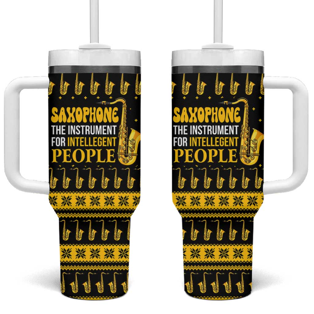 Saxophone The Instrument For Intellegent People Christmas Tumbler With Handle Xmas Holiday Patterns - Wonder Print Shop