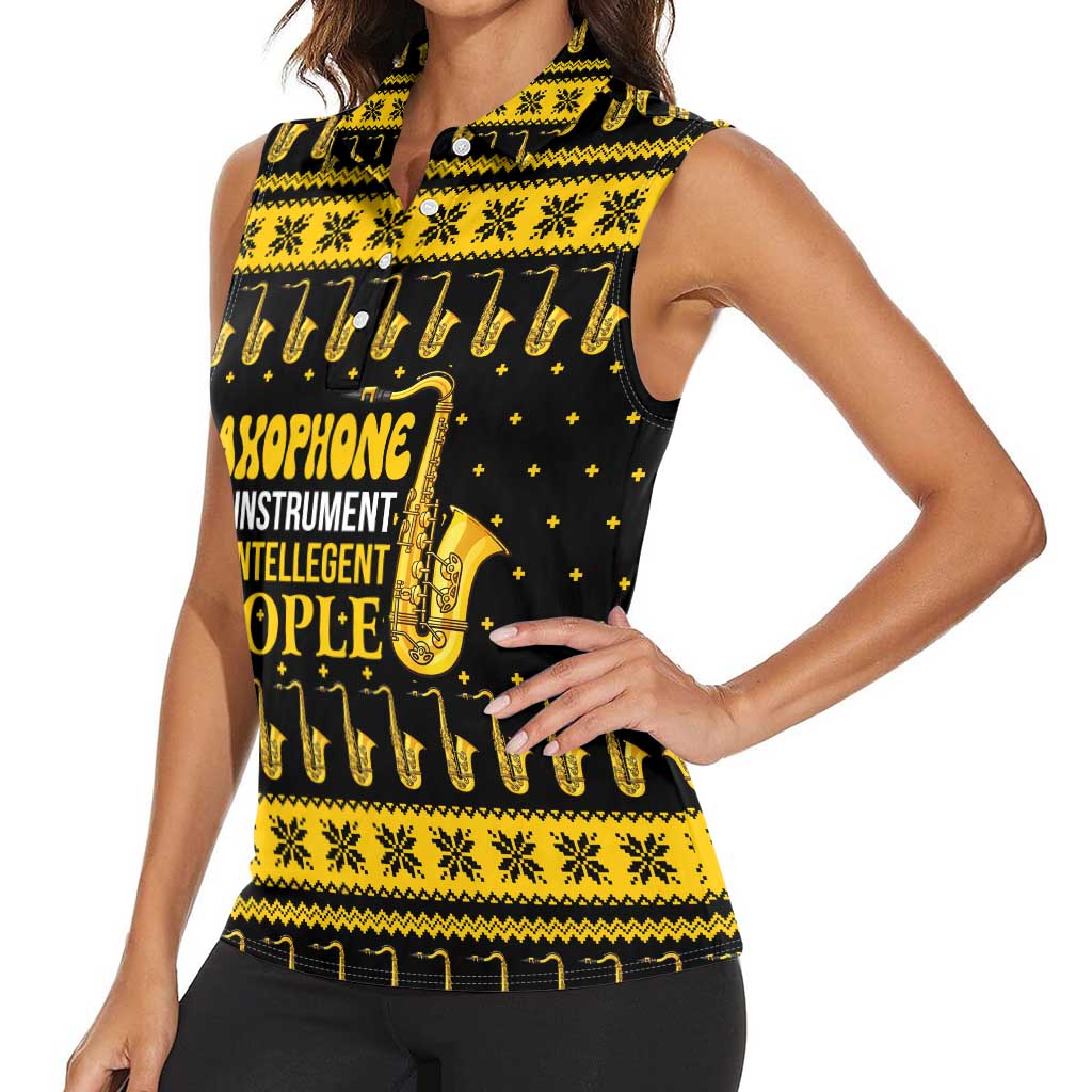 Saxophone The Instrument For Intellegent People Christmas Women Sleeveless Polo Shirt Xmas Holiday Patterns - Wonder Print Shop