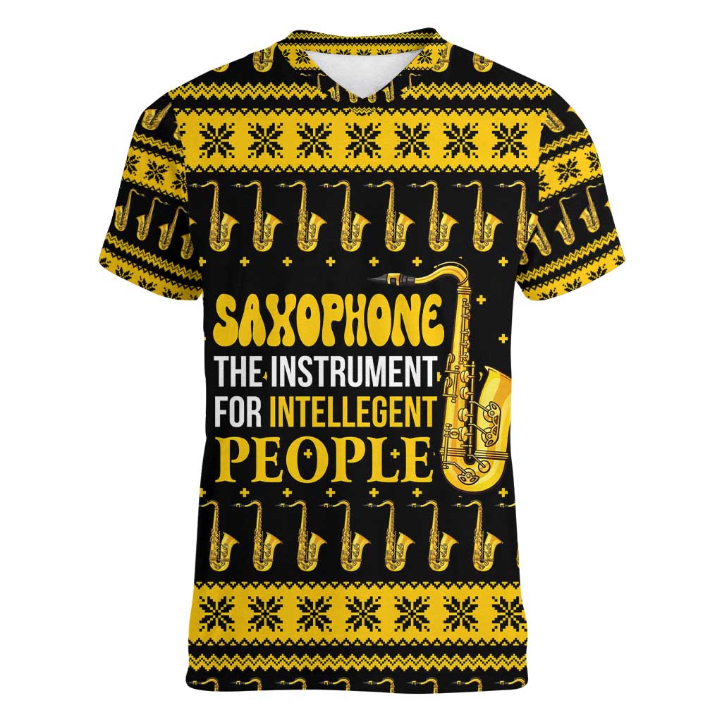 Saxophone The Instrument For Intellegent People Christmas Women V-Neck T-Shirt Xmas Holiday Patterns - Wonder Print Shop