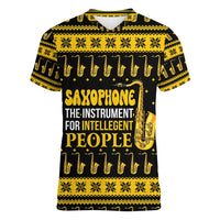 Saxophone The Instrument For Intellegent People Christmas Women V-Neck T-Shirt Xmas Holiday Patterns - Wonder Print Shop