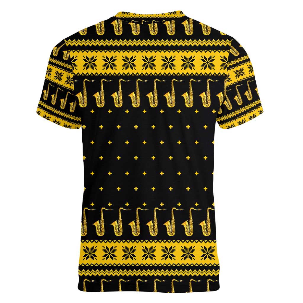 Saxophone The Instrument For Intellegent People Christmas Women V-Neck T-Shirt Xmas Holiday Patterns - Wonder Print Shop