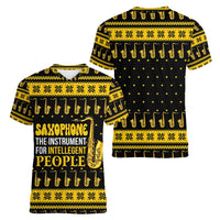 Saxophone The Instrument For Intellegent People Christmas Women V-Neck T-Shirt Xmas Holiday Patterns - Wonder Print Shop
