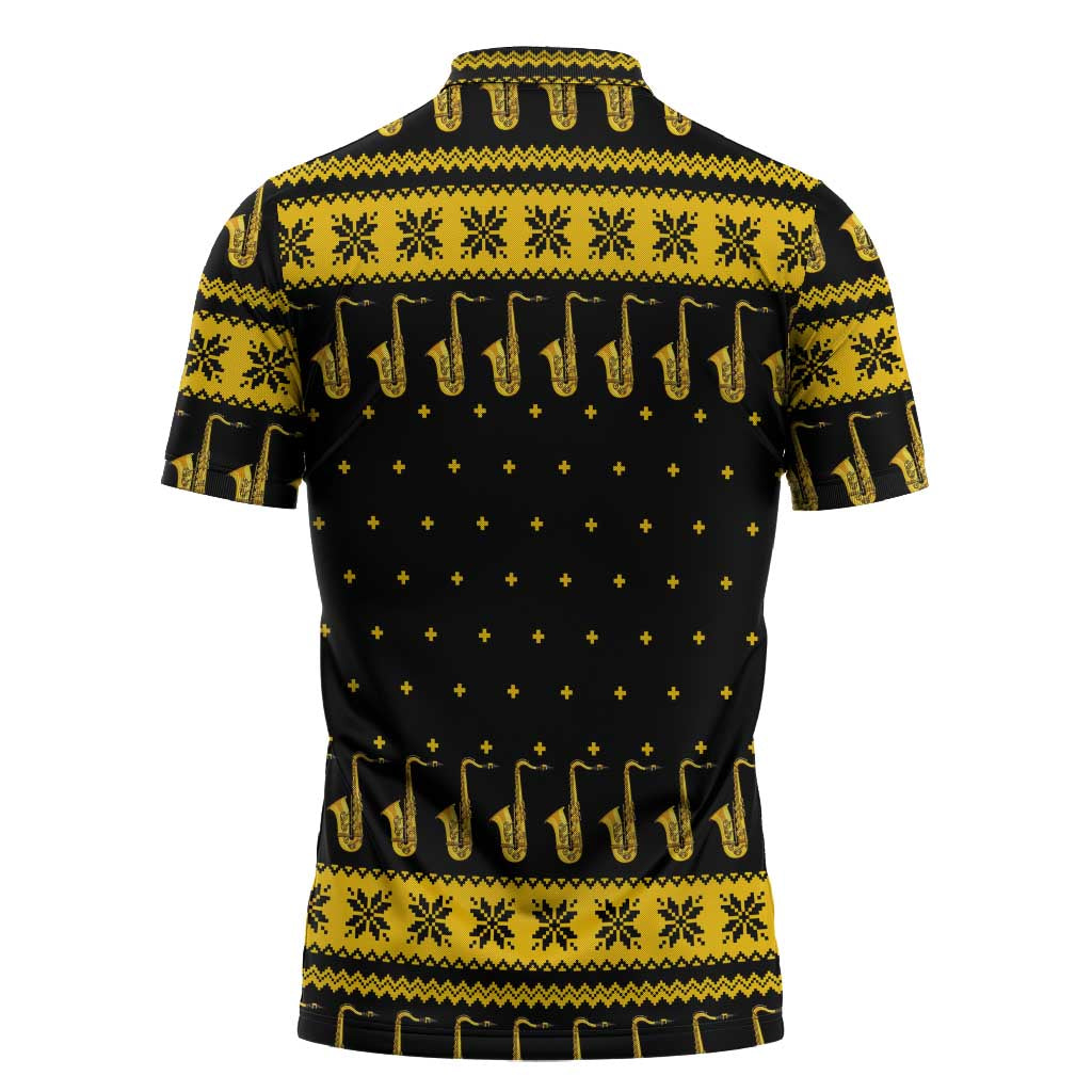 Saxophone The Instrument For Intellegent People Christmas Zipper Polo Shirt Xmas Holiday Patterns - Wonder Print Shop