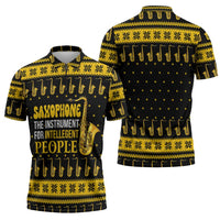 Saxophone The Instrument For Intellegent People Christmas Zipper Polo Shirt Xmas Holiday Patterns - Wonder Print Shop