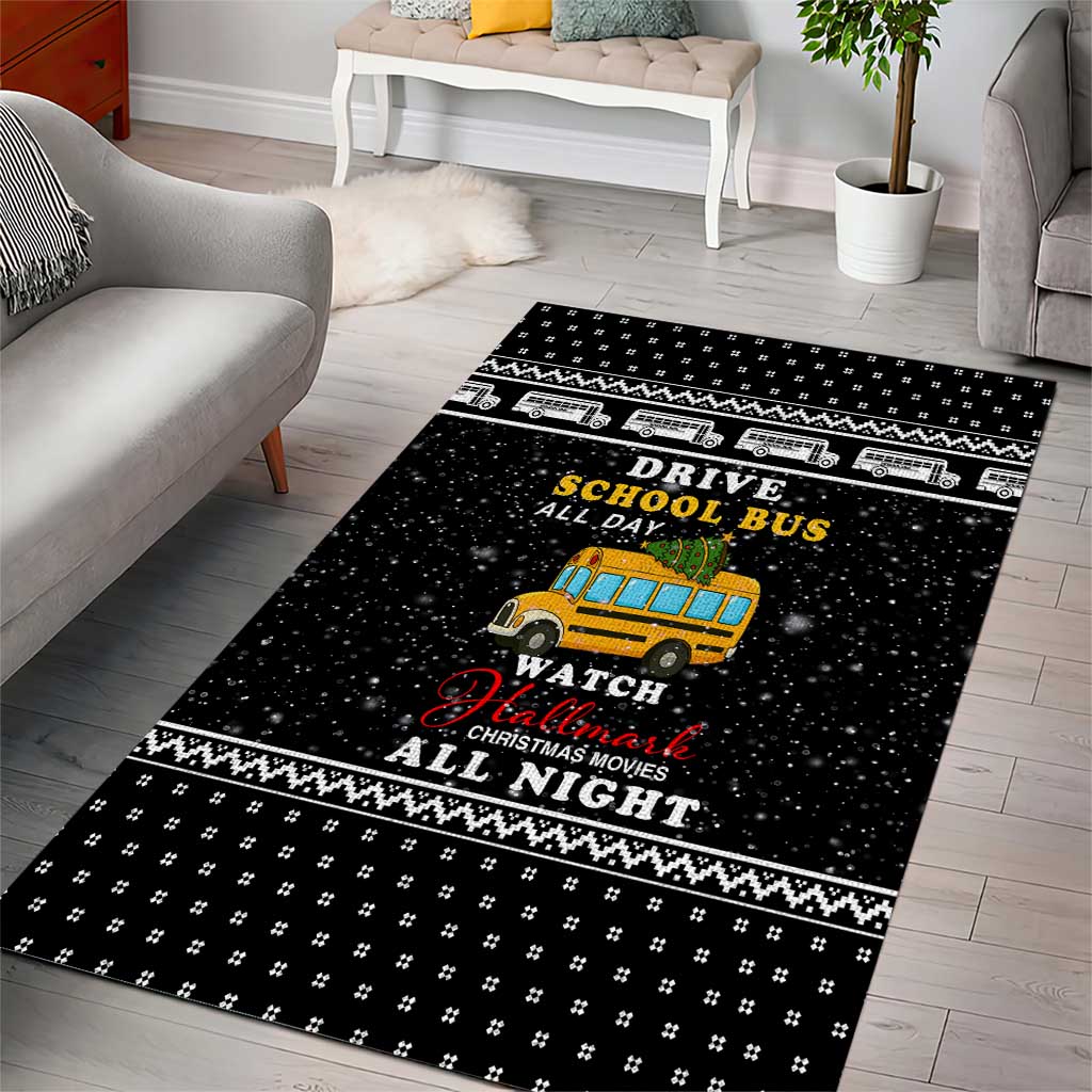 School Bus All Day Christmas Area Rug Xmas Holiday Patterns - Wonder Print Shop
