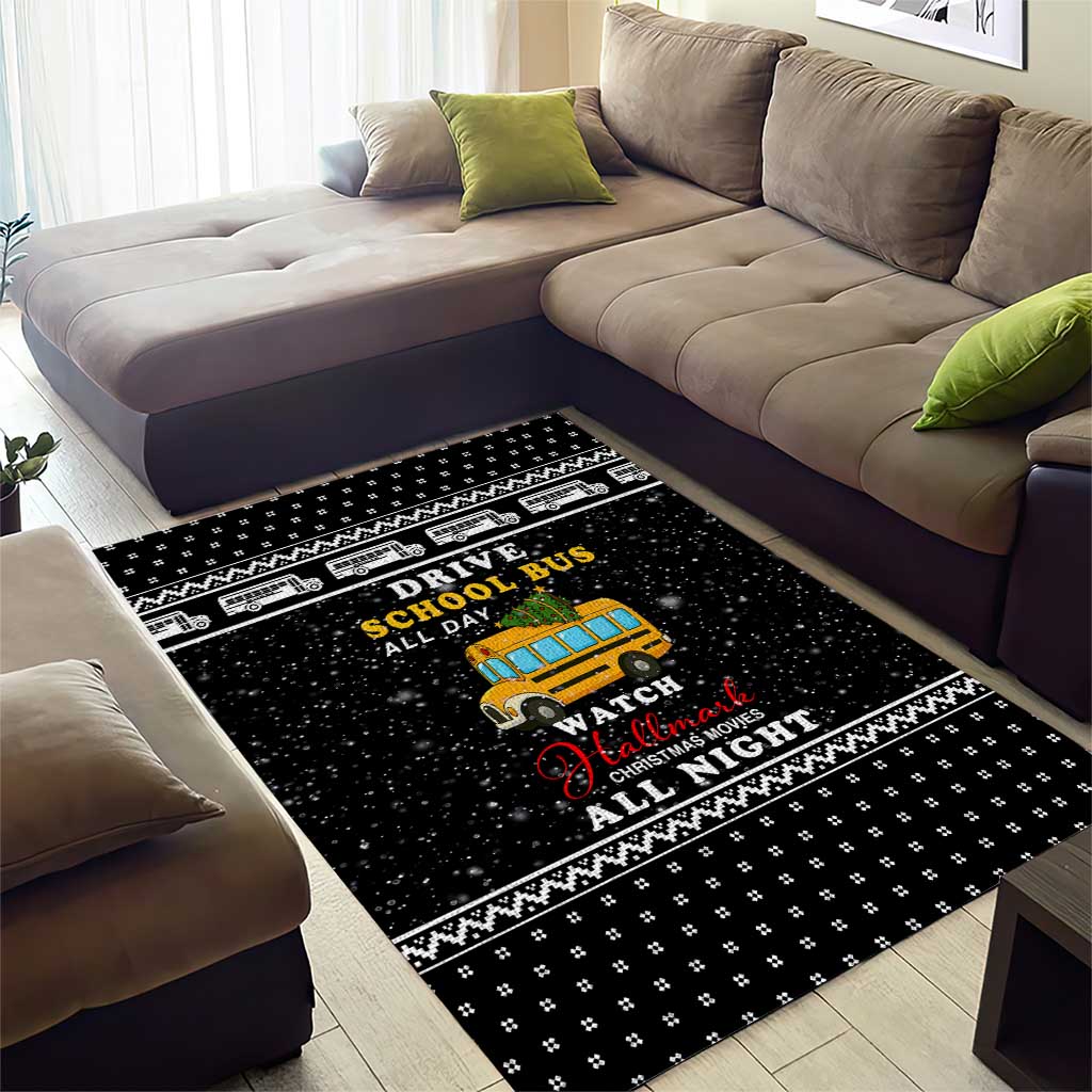 School Bus All Day Christmas Area Rug Xmas Holiday Patterns - Wonder Print Shop