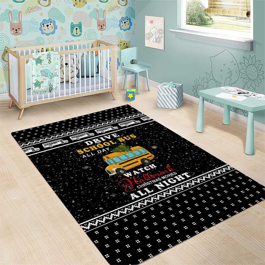 School Bus All Day Christmas Area Rug Xmas Holiday Patterns - Wonder Print Shop