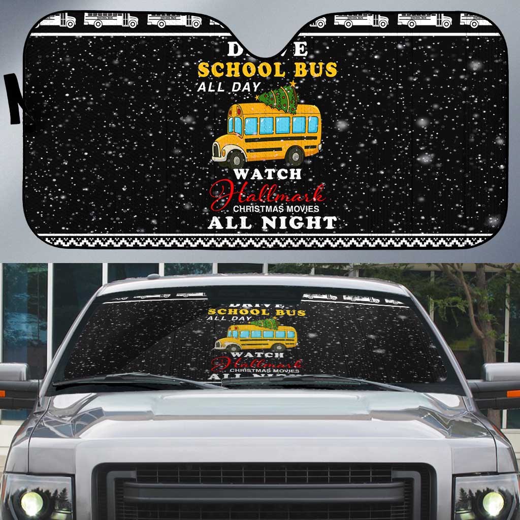 School Bus All Day Christmas Auto Sun Shade Xmas Holiday Patterns - Wonder Print Shop