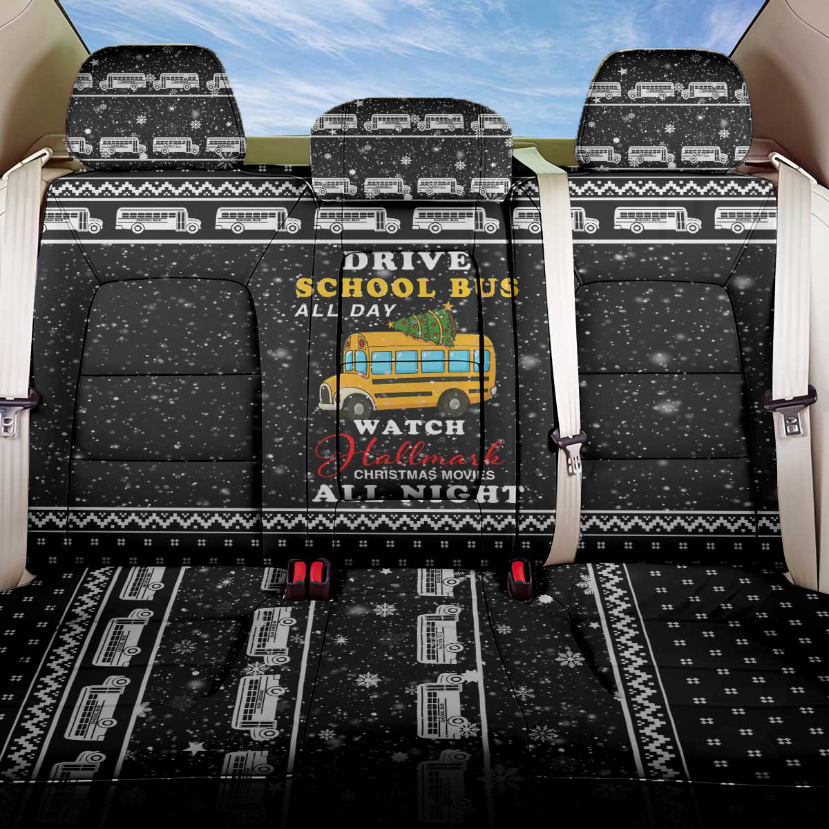 School Bus All Day Christmas Back Car Seat Cover Xmas Holiday Patterns - Wonder Print Shop