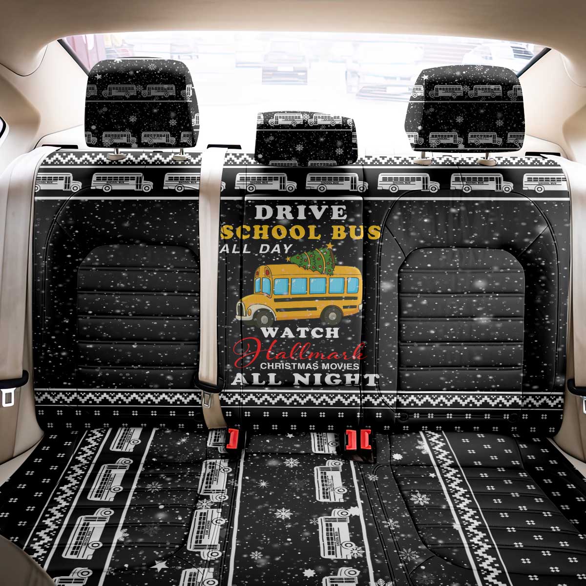 School Bus All Day Christmas Back Car Seat Cover Xmas Holiday Patterns - Wonder Print Shop