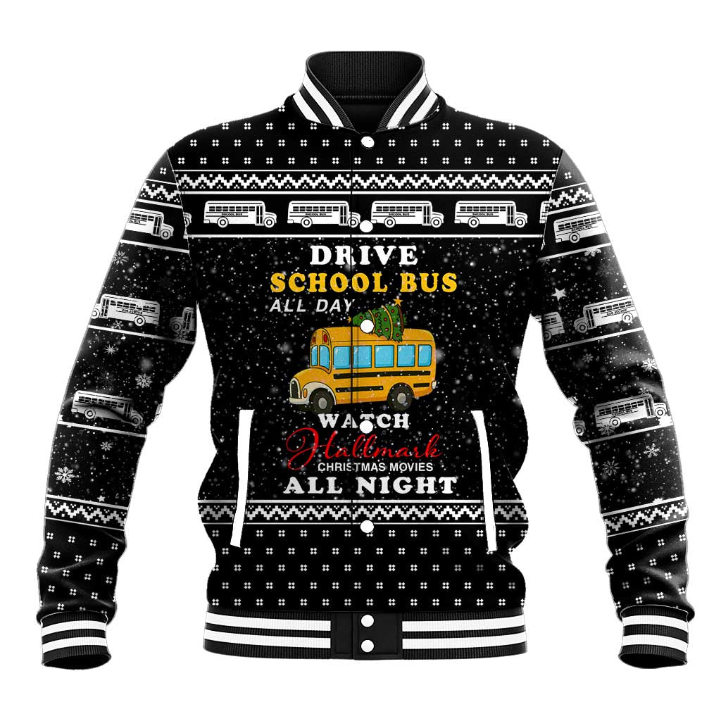 School Bus All Day Christmas Baseball Jacket Xmas Holiday Patterns - Wonder Print Shop