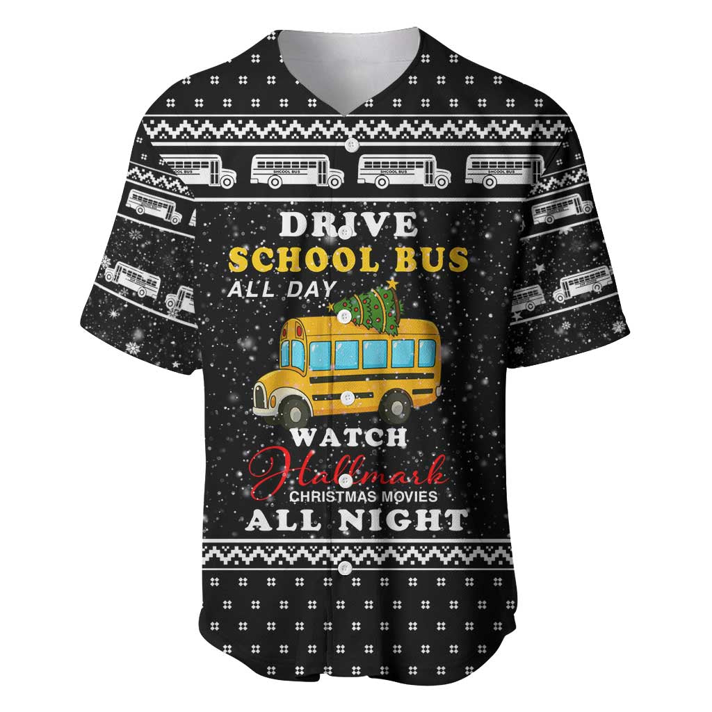 School Bus All Day Christmas Baseball Jersey Xmas Holiday Patterns - Wonder Print Shop