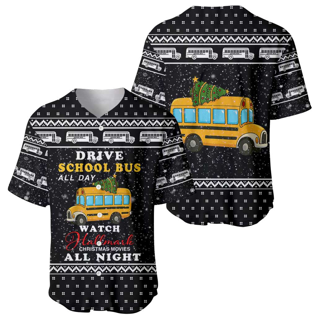 School Bus All Day Christmas Baseball Jersey Xmas Holiday Patterns - Wonder Print Shop