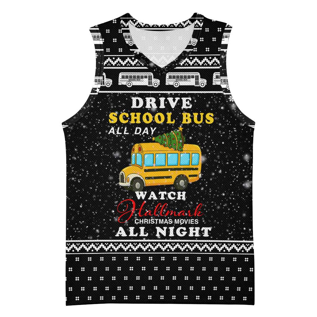 School Bus All Day Christmas Basketball Jersey Xmas Holiday Patterns - Wonder Print Shop
