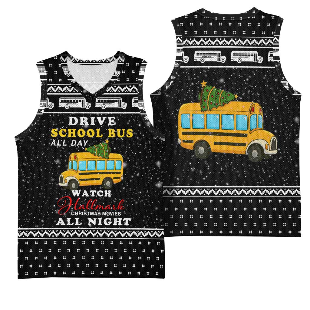 School Bus All Day Christmas Basketball Jersey Xmas Holiday Patterns - Wonder Print Shop