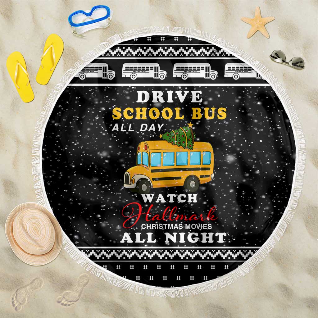 School Bus All Day Christmas Beach Blanket Xmas Holiday Patterns - Wonder Print Shop
