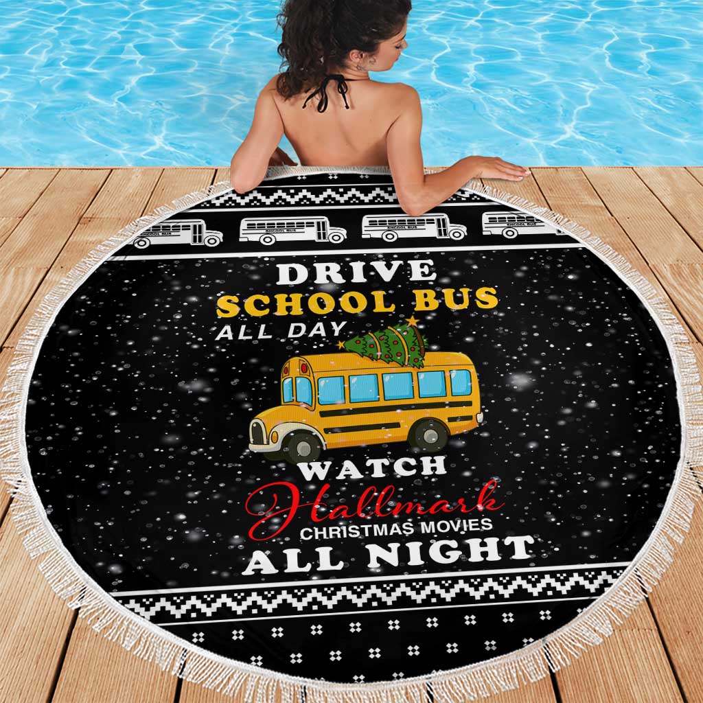 School Bus All Day Christmas Beach Blanket Xmas Holiday Patterns - Wonder Print Shop