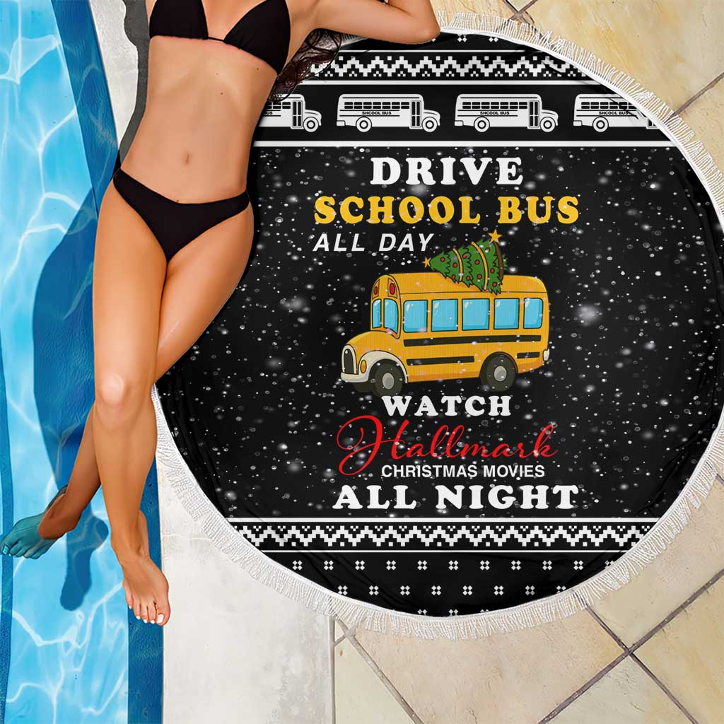 School Bus All Day Christmas Beach Blanket Xmas Holiday Patterns - Wonder Print Shop