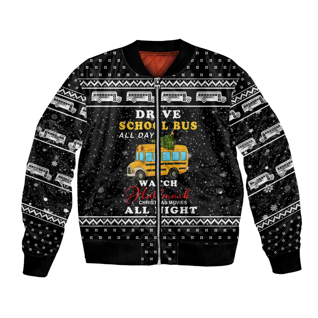 School Bus All Day Christmas Bomber Jacket Xmas Holiday Patterns - Wonder Print Shop