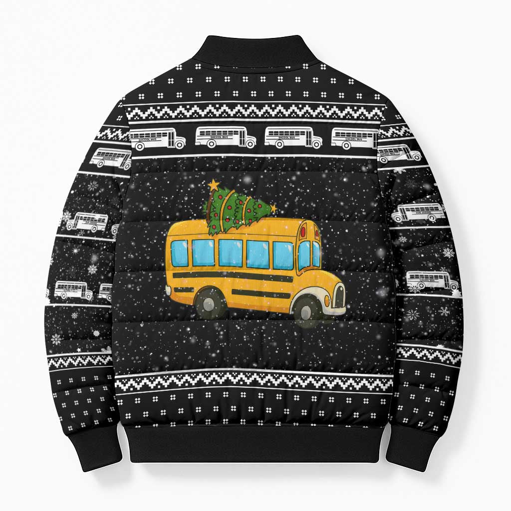School Bus All Day Christmas Bomber Puffer Jacket Xmas Holiday Patterns - Wonder Print Shop