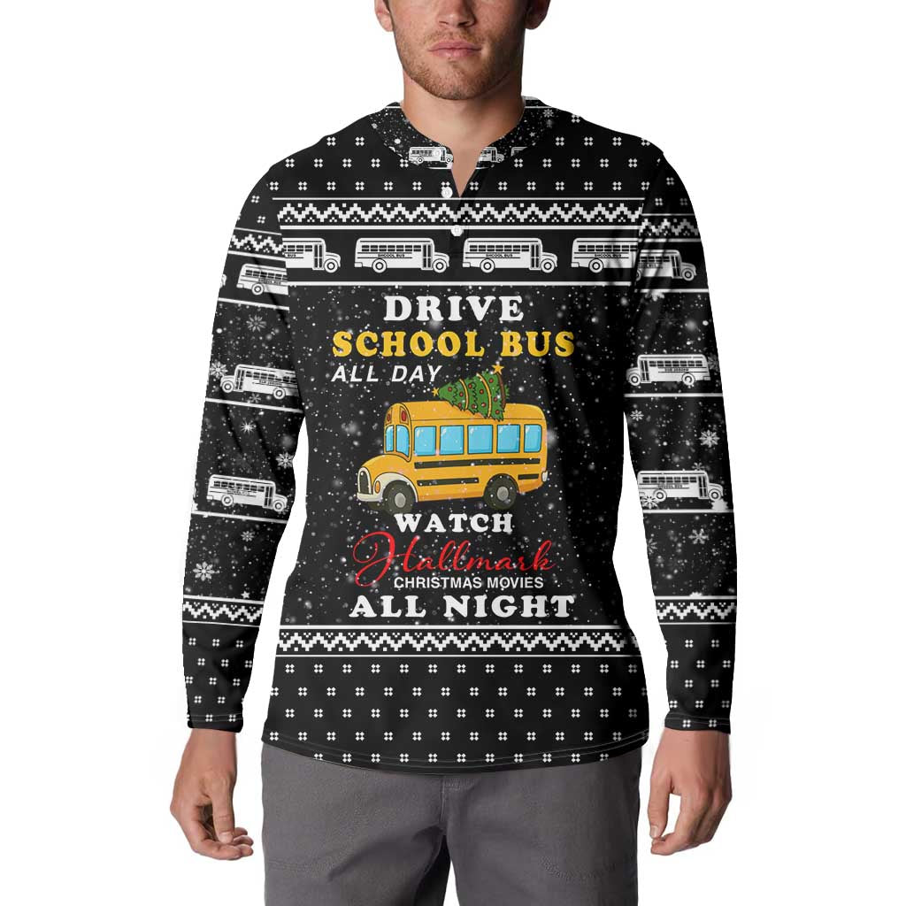 School Bus All Day Christmas Button Sweatshirt Xmas Holiday Patterns - Wonder Print Shop