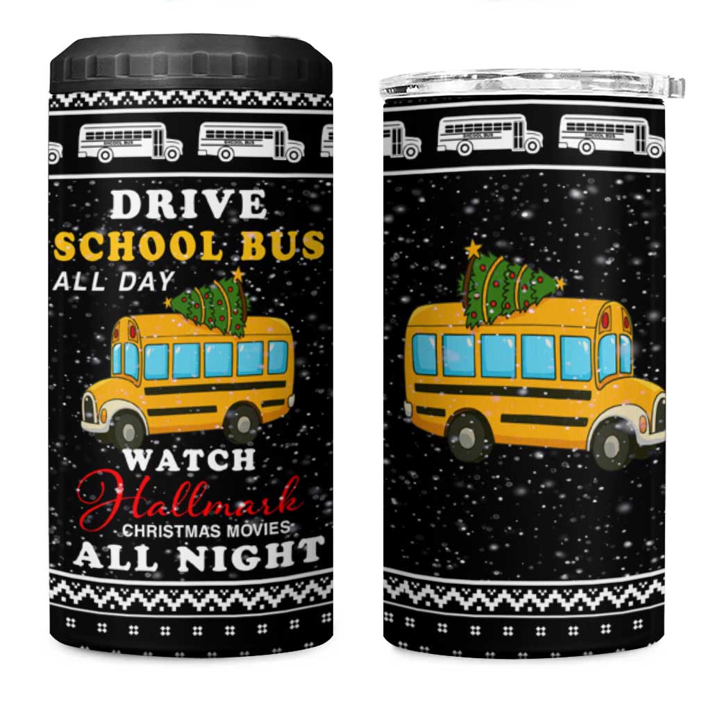 School Bus All Day Christmas 4 in 1 Can Cooler Tumbler Xmas Holiday Patterns - Wonder Print Shop