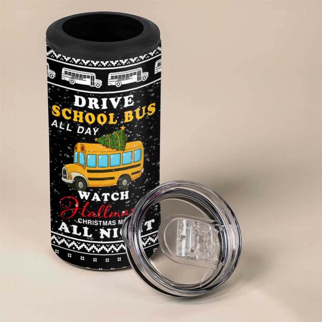 School Bus All Day Christmas 4 in 1 Can Cooler Tumbler Xmas Holiday Patterns - Wonder Print Shop
