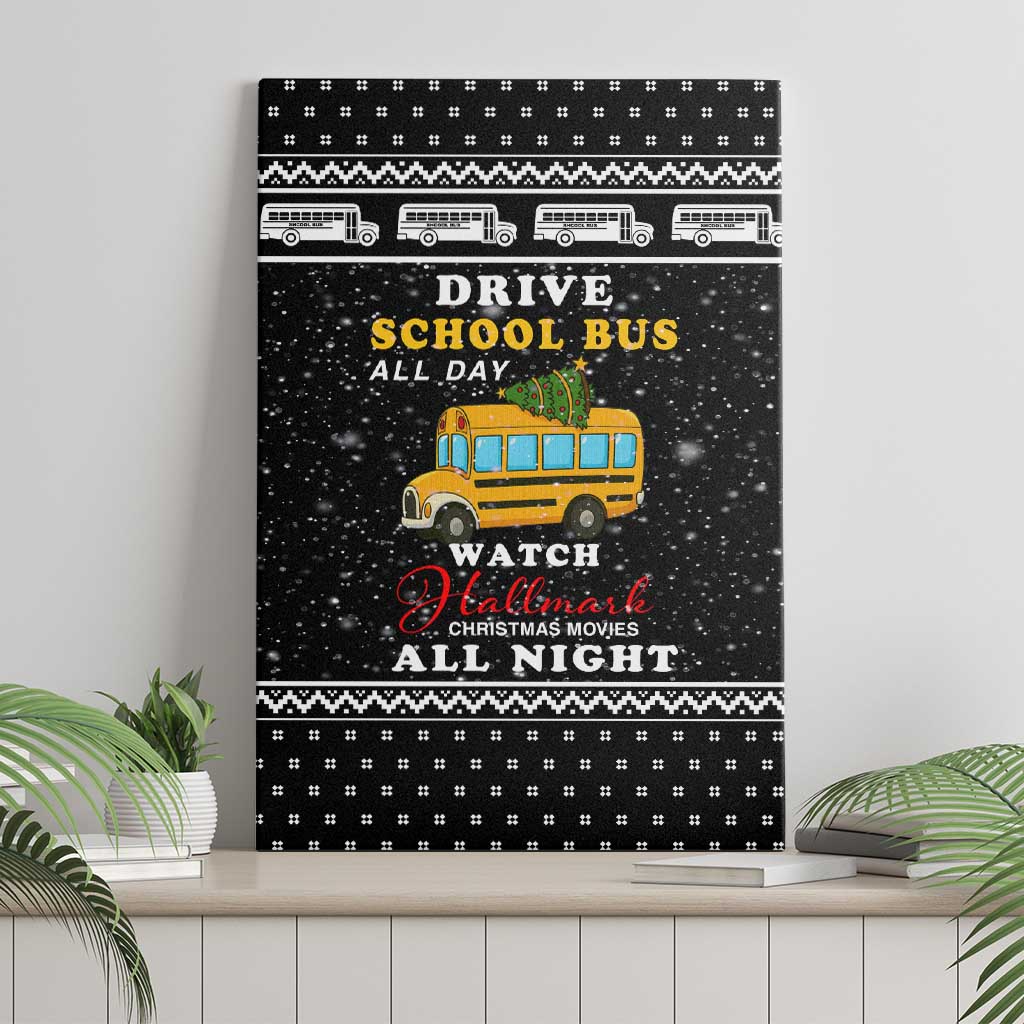 School Bus All Day Christmas Canvas Wall Art Xmas Holiday Patterns - Wonder Print Shop