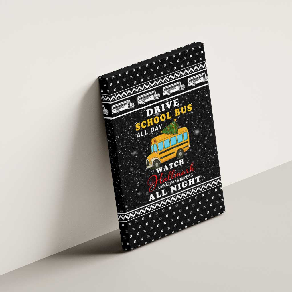 School Bus All Day Christmas Canvas Wall Art Xmas Holiday Patterns - Wonder Print Shop