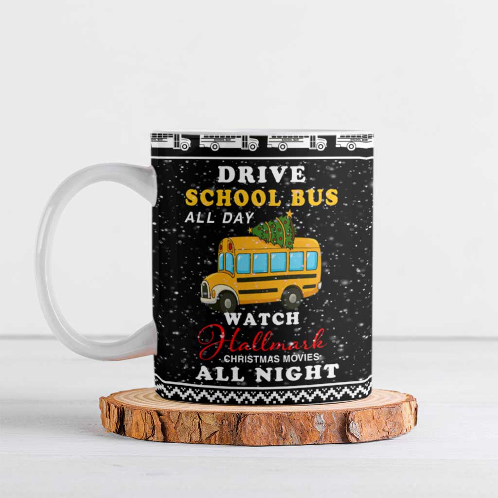 School Bus All Day Christmas Ceramic Mug Xmas Holiday Patterns - Wonder Print Shop
