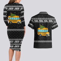 School Bus All Day Christmas Couples Matching Long Sleeve Bodycon Dress and Hawaiian Shirt Xmas Holiday Patterns - Wonder Print Shop