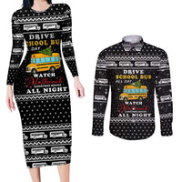 School Bus All Day Christmas Couples Matching Long Sleeve Bodycon Dress and Long Sleeve Button Shirt Xmas Holiday Patterns - Wonder Print Shop