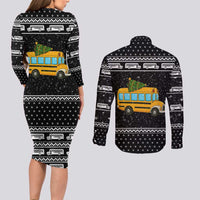 School Bus All Day Christmas Couples Matching Long Sleeve Bodycon Dress and Long Sleeve Button Shirt Xmas Holiday Patterns - Wonder Print Shop