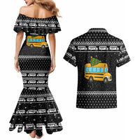 School Bus All Day Christmas Couples Matching Mermaid Dress and Hawaiian Shirt Xmas Holiday Patterns - Wonder Print Shop