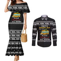 School Bus All Day Christmas Couples Matching Mermaid Dress and Long Sleeve Button Shirt Xmas Holiday Patterns - Wonder Print Shop