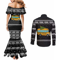 School Bus All Day Christmas Couples Matching Mermaid Dress and Long Sleeve Button Shirt Xmas Holiday Patterns - Wonder Print Shop