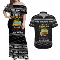 School Bus All Day Christmas Couples Matching Off Shoulder Maxi Dress and Hawaiian Shirt Xmas Holiday Patterns - Wonder Print Shop