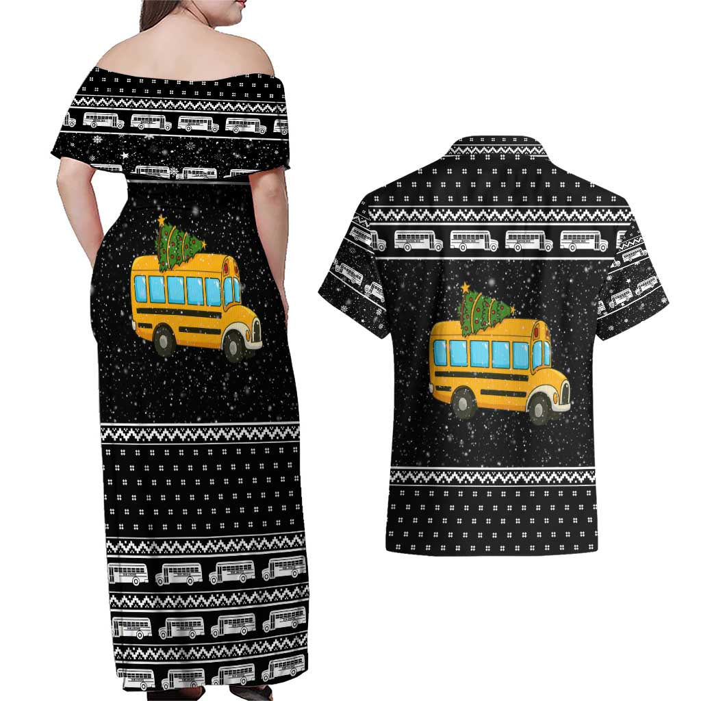 School Bus All Day Christmas Couples Matching Off Shoulder Maxi Dress and Hawaiian Shirt Xmas Holiday Patterns - Wonder Print Shop