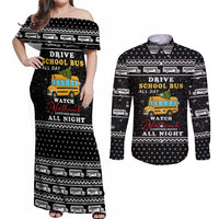 School Bus All Day Christmas Couples Matching Off Shoulder Maxi Dress and Long Sleeve Button Shirt Xmas Holiday Patterns - Wonder Print Shop