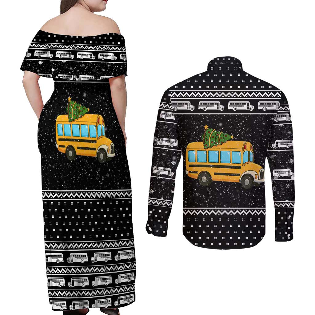 School Bus All Day Christmas Couples Matching Off Shoulder Maxi Dress and Long Sleeve Button Shirt Xmas Holiday Patterns - Wonder Print Shop