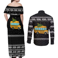 School Bus All Day Christmas Couples Matching Off Shoulder Maxi Dress and Long Sleeve Button Shirt Xmas Holiday Patterns - Wonder Print Shop