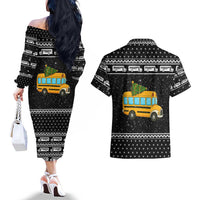 School Bus All Day Christmas Couples Matching Off The Shoulder Long Sleeve Dress and Hawaiian Shirt Xmas Holiday Patterns - Wonder Print Shop