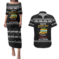 School Bus All Day Christmas Couples Matching Puletasi and Hawaiian Shirt Xmas Holiday Patterns - Wonder Print Shop