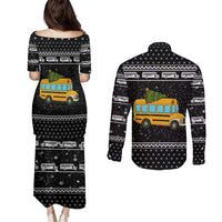 School Bus All Day Christmas Couples Matching Puletasi and Long Sleeve Button Shirt Xmas Holiday Patterns - Wonder Print Shop