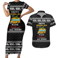 School Bus All Day Christmas Couples Matching Short Sleeve Bodycon Dress and Hawaiian Shirt Xmas Holiday Patterns - Wonder Print Shop