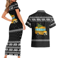 School Bus All Day Christmas Couples Matching Short Sleeve Bodycon Dress and Hawaiian Shirt Xmas Holiday Patterns - Wonder Print Shop