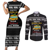 School Bus All Day Christmas Couples Matching Short Sleeve Bodycon Dress and Long Sleeve Button Shirt Xmas Holiday Patterns - Wonder Print Shop