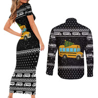 School Bus All Day Christmas Couples Matching Short Sleeve Bodycon Dress and Long Sleeve Button Shirt Xmas Holiday Patterns - Wonder Print Shop